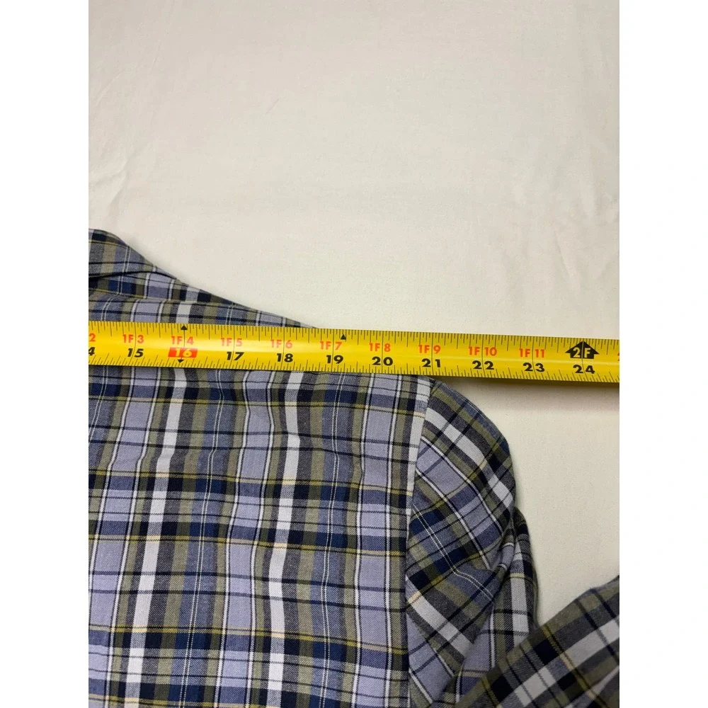 Jos A Bank Mens 44S Plaid Sport Coat Blue Green White 100% Cotton Blazer